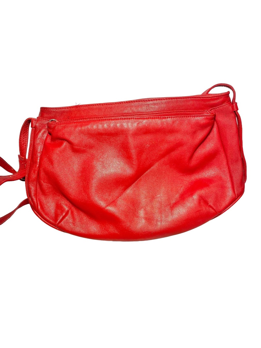 Vintage DeBum Red Leather Crossbody Bag Purse Zipper Pocket Made in‎ Korea